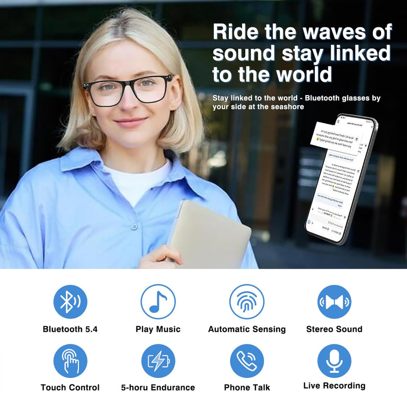 DUCO AI Translation Smart Glasses Bluetooth for Men Women with 160 Languages Headphone Glasses for Meeting MS003