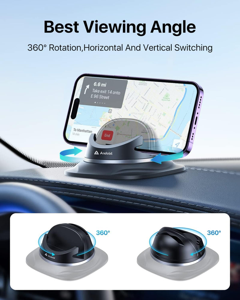 andobil 2026 Upgraded Car Phone Holder Mount, Ultra Stable & Silicone Phone Holders for Your Car 360° Rotatable Dashboard Cell Phone Holder Mount for iPhone 17 Pro Max/16/15/14/13/12/ Samsung Black