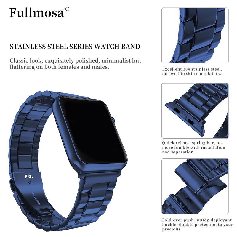 Fullmosa Compatible Apple Watch Silicone Rubber Band 40mm with Screen Protector,Black & Compatible Stainless Steel Apple Watch Band 40mm Blue with case