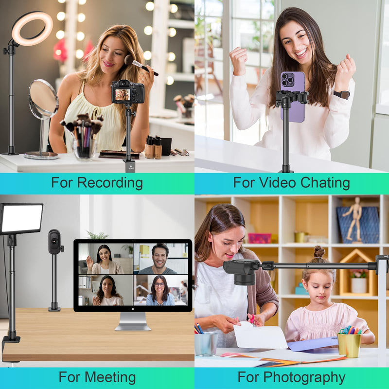Ailight Camera Desk Mount Webcam Stand, Adjustable Table Camera Stand with 1/4" Screw & C Clamp Overhead Tripod Webcam Mount for Logitech Obsbot insta360 Anker and Others TS6001
