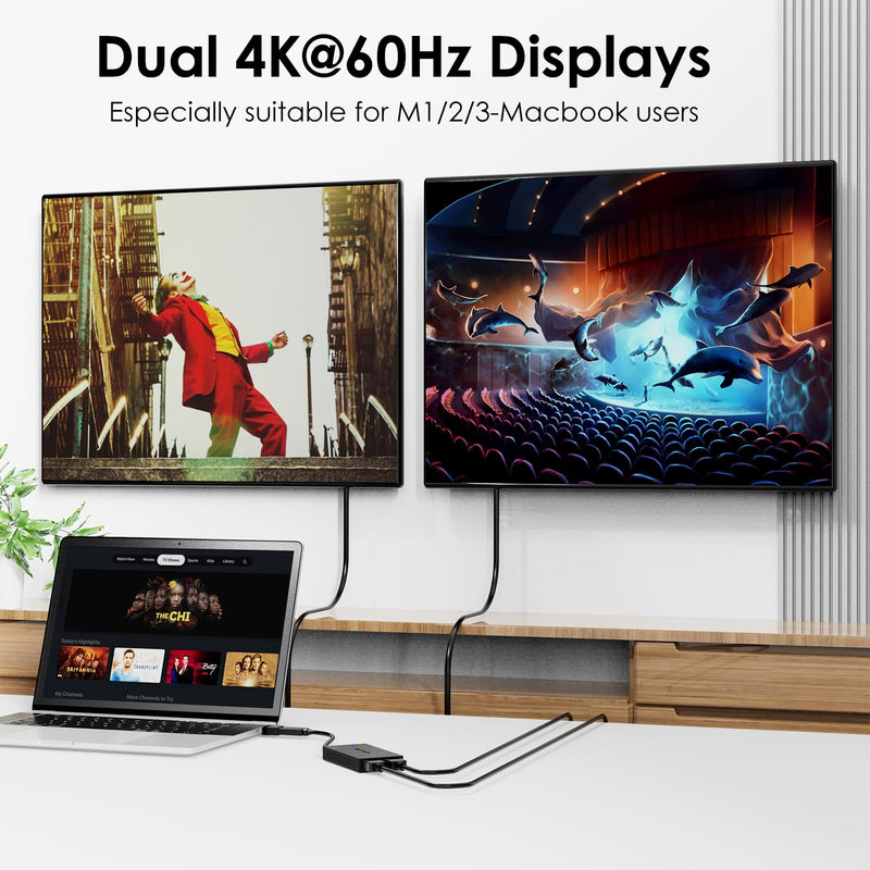 WAVLINK USB 3.0 or USB C to Dual HDMI Splitter Extended Display for Dual Monitor, Displaylink Adapter Dual HDMI 4K 60Hz for Apple Mac M1/M2/M3 or Windows 10/11, USB A/C to HDMI 4K Output USB to Dual HDMI 4K