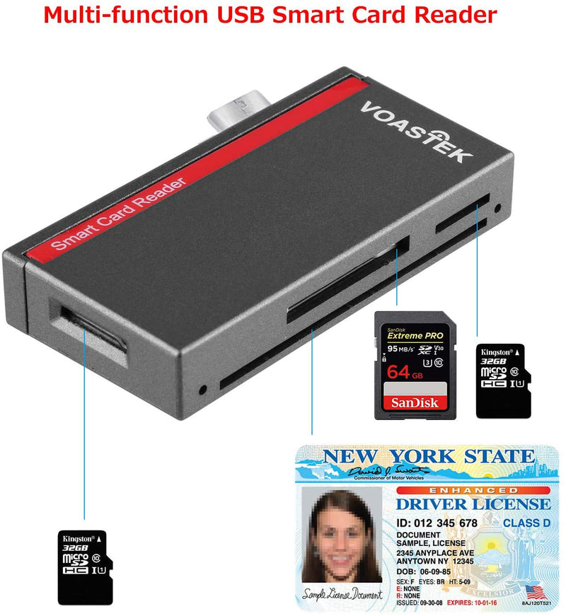 USB C Smart Card Reader, DOD Military CAC Card Reader Compatible with Mac, MacBook Pro, Chromebook and Other Type C Laptops | Built-in 3 Slots SD/Micro SD Memory Card Reader VT-UTC502