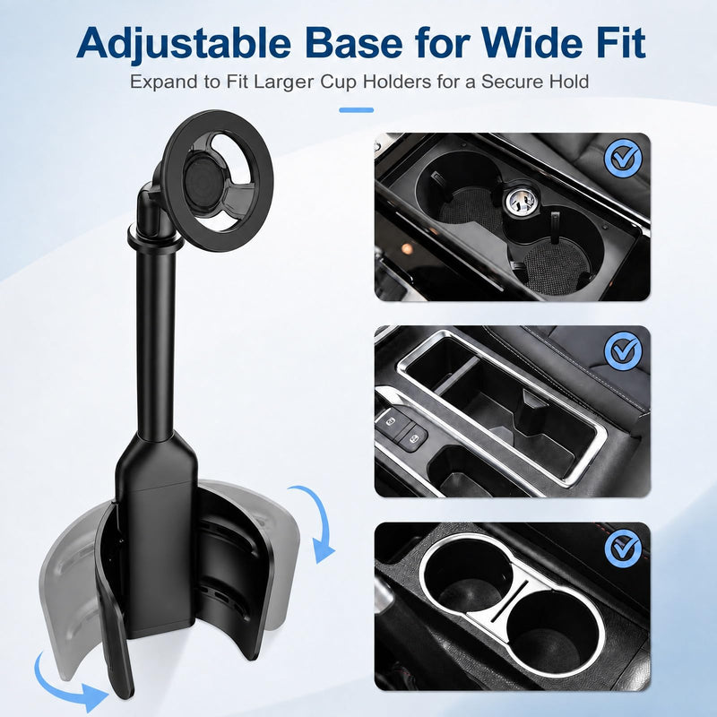 Magnetic Cup Holder Phone Mount for Car, 2 in 1 One-Hand Operation Adjustable Vehicle Cupholder Expander Phone Holder, Compatible with iPhone Android Smartphones