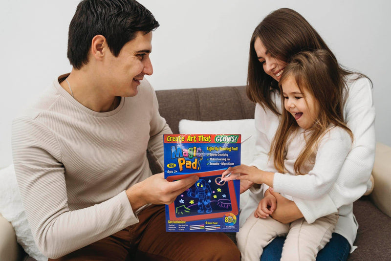 waheed LED Drawing Tablet,Magic Pad , Includes Smooth Fun Guide. Glow Boost , 6Double Sided Markets, 42 Stencils, Dry Erasers., Blue, 10.3*7.8*0.8