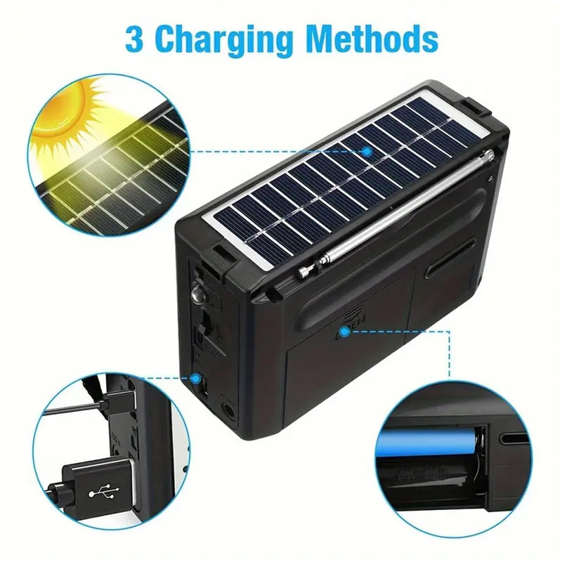 [AUSTRALIA] - Portable Solar Radio, AM/FM/SW Bands, Digital Speaker with Strong Reception, LED Lights, USB Charging, Detachable Battery for Camping and Mountaineering Outdoor Camping Jogging 