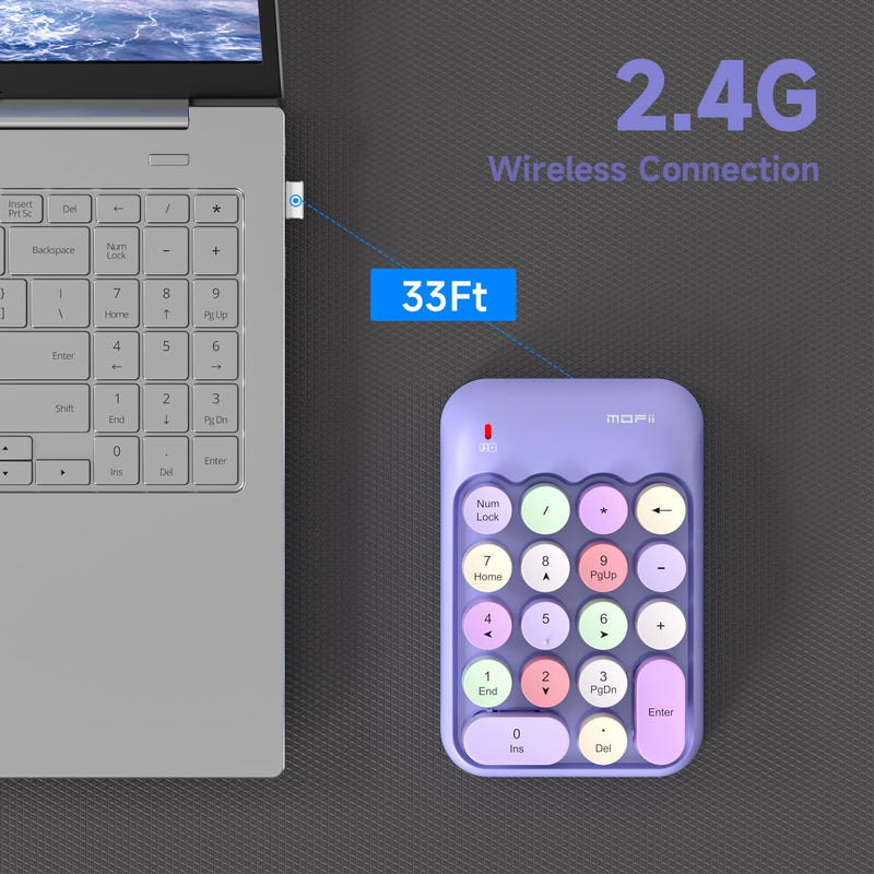 [AUSTRALIA] - MOFII Wireless Number Pads - Purple Numeric Keypad 18 Keys USB 2.4G Round Keycap Colorful Extensions Keypads, Financial Accounting Portable Numpad 10 Key for Laptop/PC/Notebook/Surface Pro 