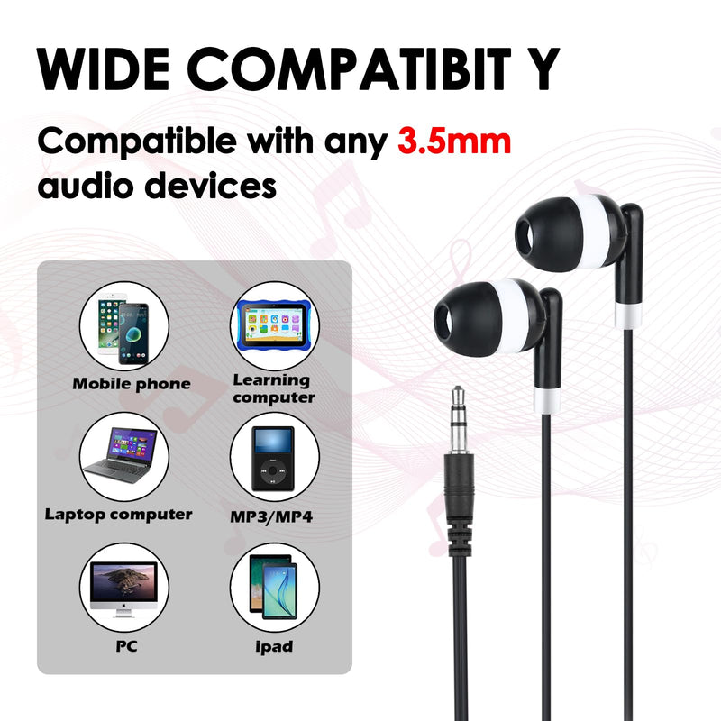 Kids Bulk Earbuds for Classroom School 100 Pack,Wired 3.5mm Jack | Classroom School Wholesale Students Perfect for School Classroom Libraries Black