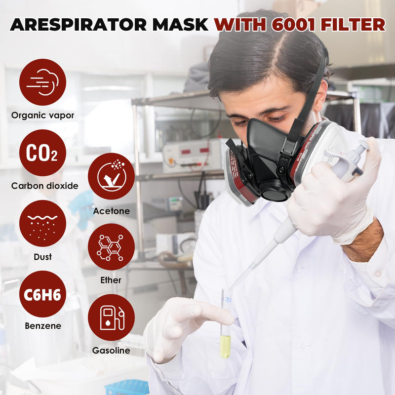 [AUSTRALIA] - ANUNU Chemical Face Shield with Filter and Glasses for Painting, Dust, Epoxy, Paint Black 