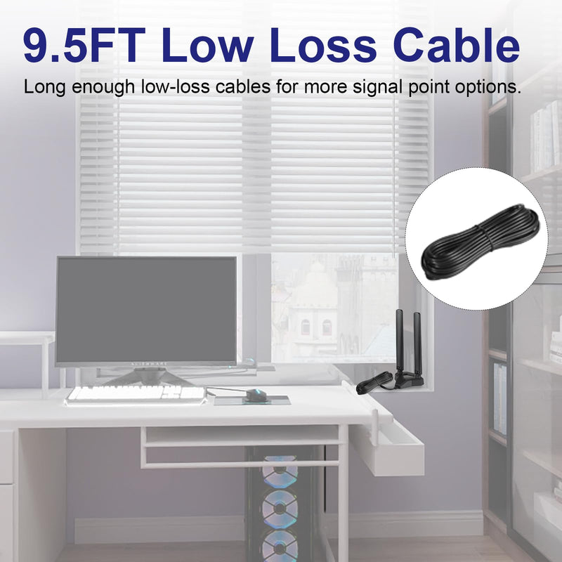 Tri-Band WiFi 6E Antenna 2.4GHz, 5GHz & 6GHz Magnetic Base Antenna for PC Desktop Computer & Gaming Motherboards WiFi Router Bluetooth Card