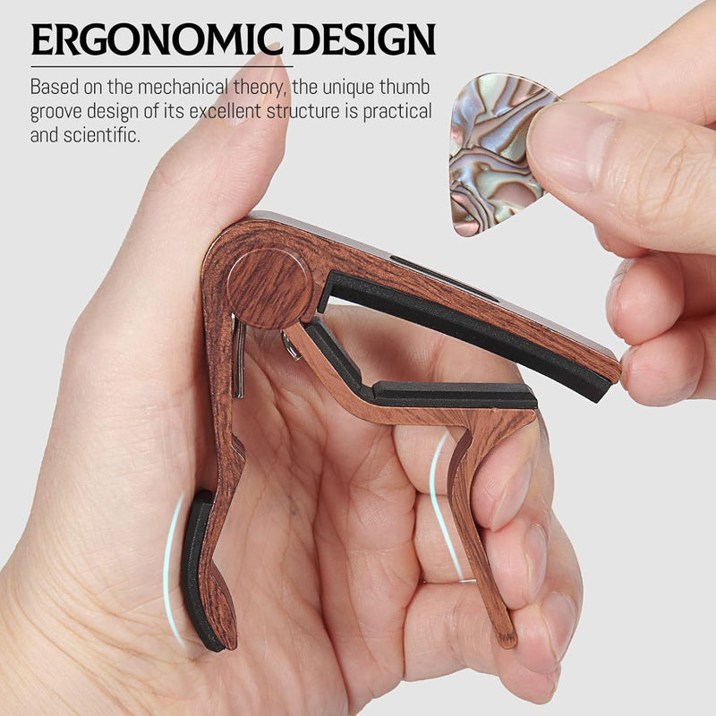 Capo 8Pack Guitar Capo with Pick Holder for Acoustic and Electric Guitar, Ukelele, Bass, Banjo RoseWood Capo 8Pack Rosewood