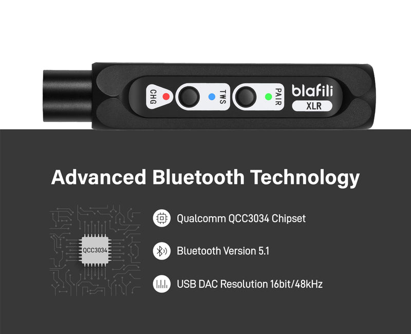 XLR Portable Bluetooth v5.1 Music Receiver, aptX HD aptX Low Latency AAC SBC TWS, Rechargeable Battery 10hrs Long Playtime, USB-C DAC for Mixing Console Desk, Audio Mixer, PA DJ System