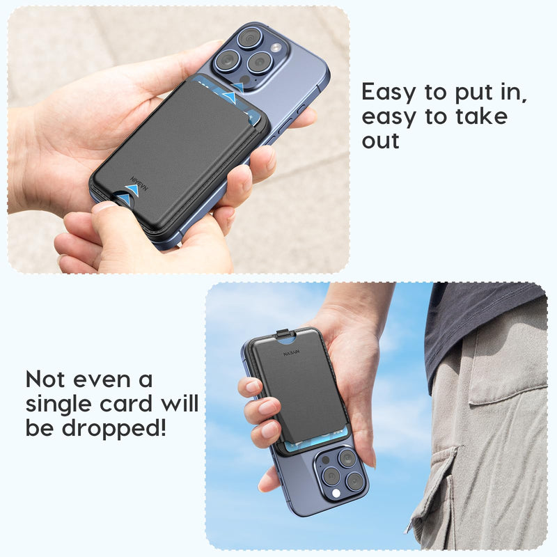 Magnetic Wallet ，Compatible with MagSafe Wallet, for iPhone Wallet with Adjustable Stand, for iPhone 15/14/13/12 Series, 3-Card HolderVegan Leather black