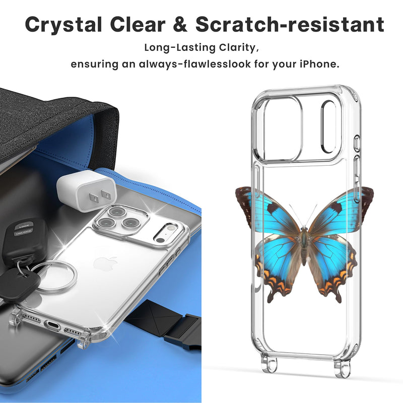 Clear Case for iPhone 17 Pro Max Case Crossbody Adjustable Strap | Shockproof Protective Phone Case,Gray Removable Anti-Theft Neck Lanyard for Women Travel Shopping Hiking,for IP17Pro Max-6.9" Gray