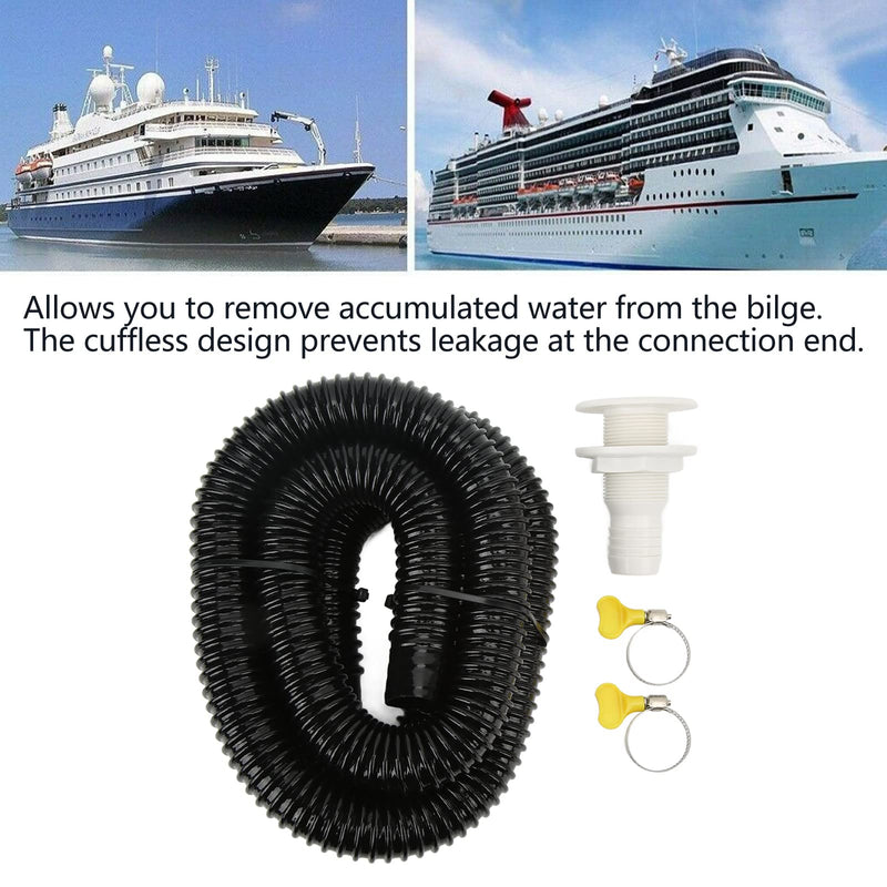 Boat Pump Hose Marine Bilge Pump Installation Kit with Hose Clamps Thru Hull Fitting for Boats Yachts RVs (Black 1 1/8in) Black 1 1/8in
