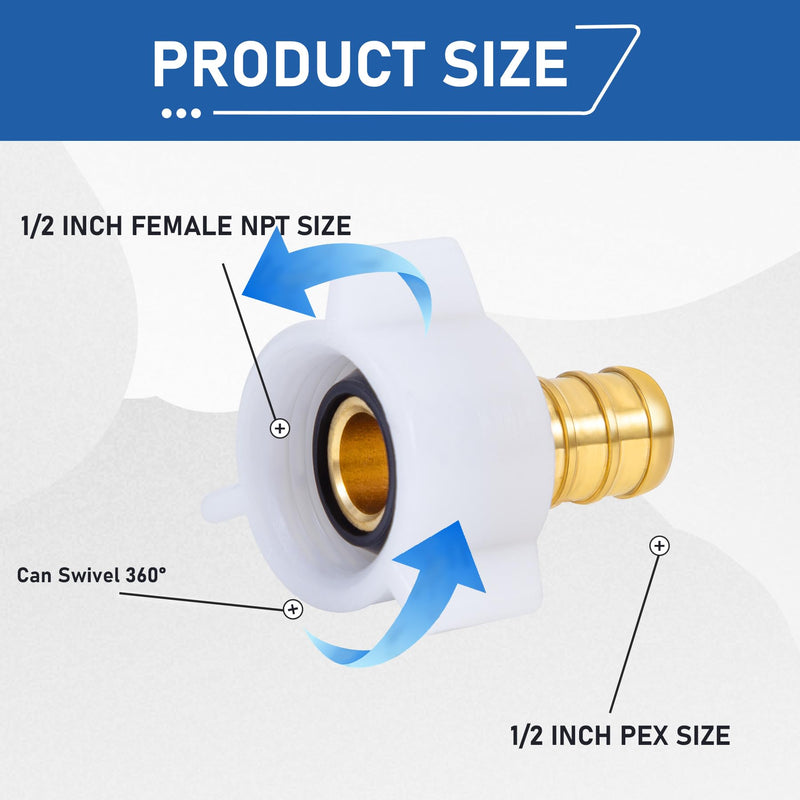 [AUSTRALIA] - Pex 1/2" Pex x 1/2" Female NPT Swivel Adapter Barb Crimp Brass Fittings,PEX 1/2inch NPT Female Threaded Swivel Adapter NPSM Brass Crimp Fittings,for PEX Tubes(6PCS 1/2" Straight) 6PCS 1/2" Straight 