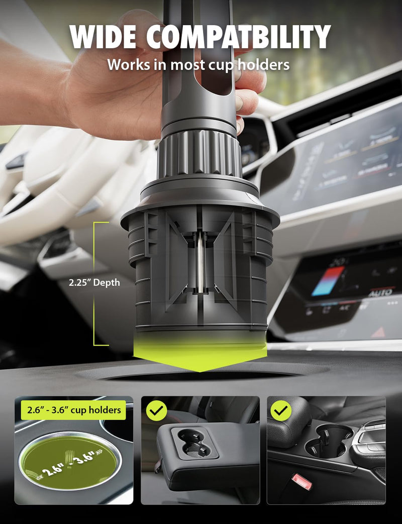 Bracketron OneClick Cup Phone Holder for Car, 360° Rotation Expandable Base | OneClick car phone mount with twist-to-expand base, folding support legs, and secure hold for smartphones up to 4.2 inches