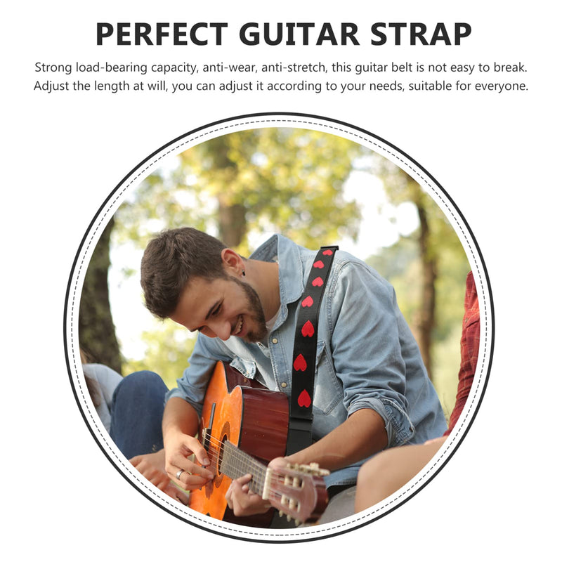 Vaguelly Guitar Strap, Adjustable Nylon Shoulder Strap with PU Ends, Embroidery Guitar Shoulder Strap Red Heart Patterned