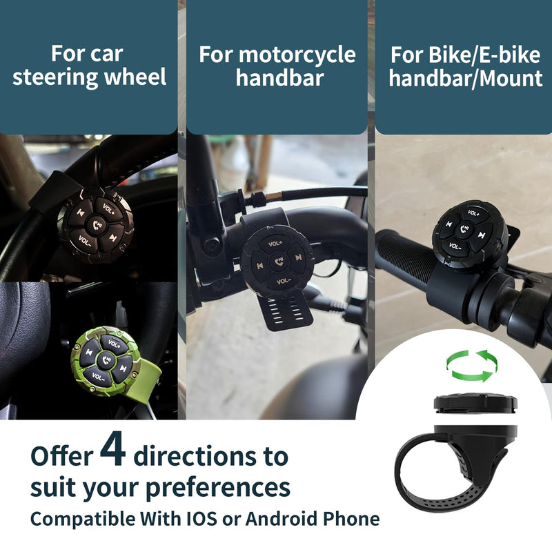 [AUSTRALIA] - Bluetooth Media Button Remote,Waterproof Wireless Music Controller for Car Bike Motorcycle,Steering Wheel Control Button Compatible for iPhone/Android Phone Black 