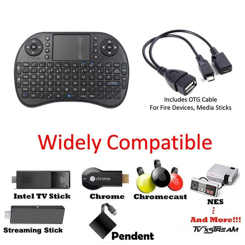Mini Wireless Keyboard 2.4GHz Touch-pad Mouse Combo Plus OTG Cable - TV xStream, Compatible with Firesticks, Android TV Box, IPTV, 4K Media Stick, Smart TV, PC, X-Boxes +More