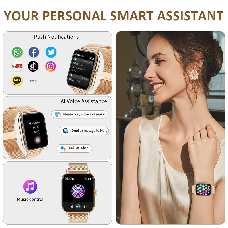 x2 Smart Watches for Women,1.83" HD with Calls and Messages/Heart Rate/Sleep/Female Cycle,Fitness Tracker Smartwatch for Android/iOS Compatible,Silver & Rose Gold