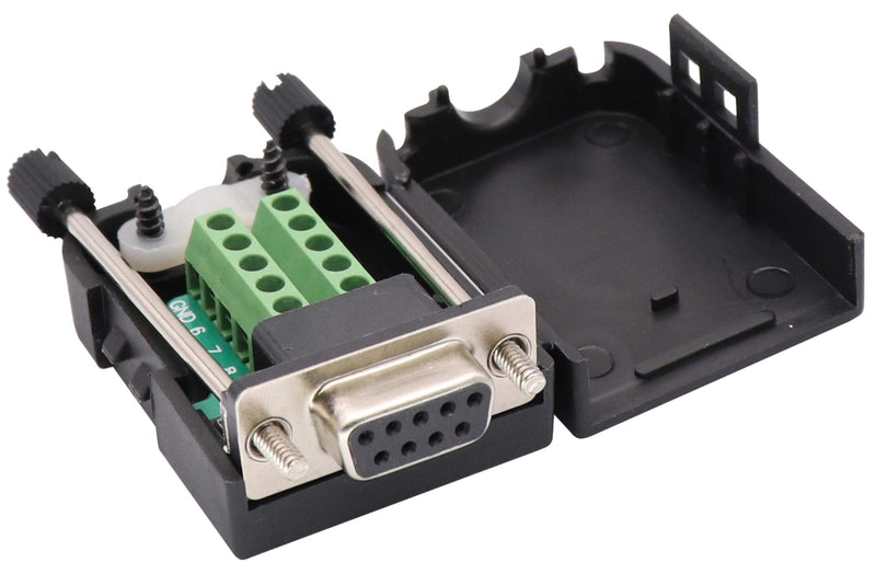AAOTOKK DB9 Screw Terminal Block Adapter D-SUB 9-pin RS232 Female to 9 +1 Pin/Way Female Serial Terminal Breakout Board Connector Signal Module with case (2Pcak/Female)