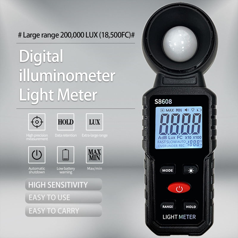 [AUSTRALIA] - Digital Illuminance Meter Light Meter 20Lux to 200,000Lux Meter/18,500FC,Luxmeter for Photography Grow Plants Led Photometer Lighting Intensity Brightness Measurement 