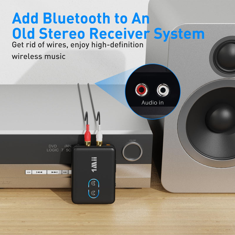 1Mii RCA Bluetooth 5.3 Adapter for TV, 3.5mm AUX Bluetooth Transmitter Receiver for 2 AirPods or Headphones, Home Stereo, Speakers, Projector, Treadmills, PC, with Volume Control, aptX Low Latency