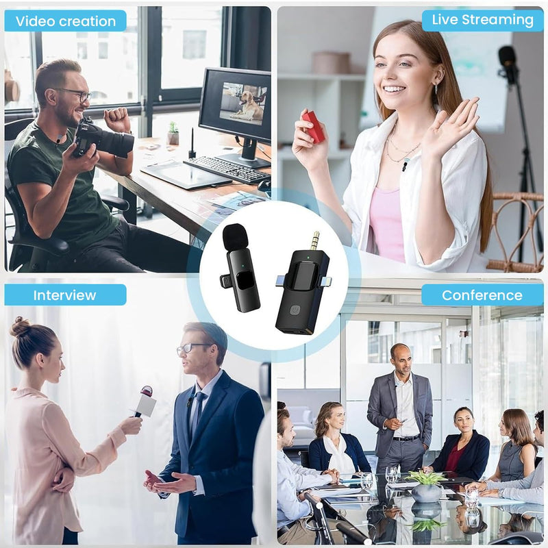 Wireless Lavalier Microphone, Professional Wireless Lavalier Lapel Mic, Portable Clip Mini Mic for Interview/Vlog/Livestream/Podcast/Teaching, Audio & Video for iPhone, Android/Pad/Camera/Laptop