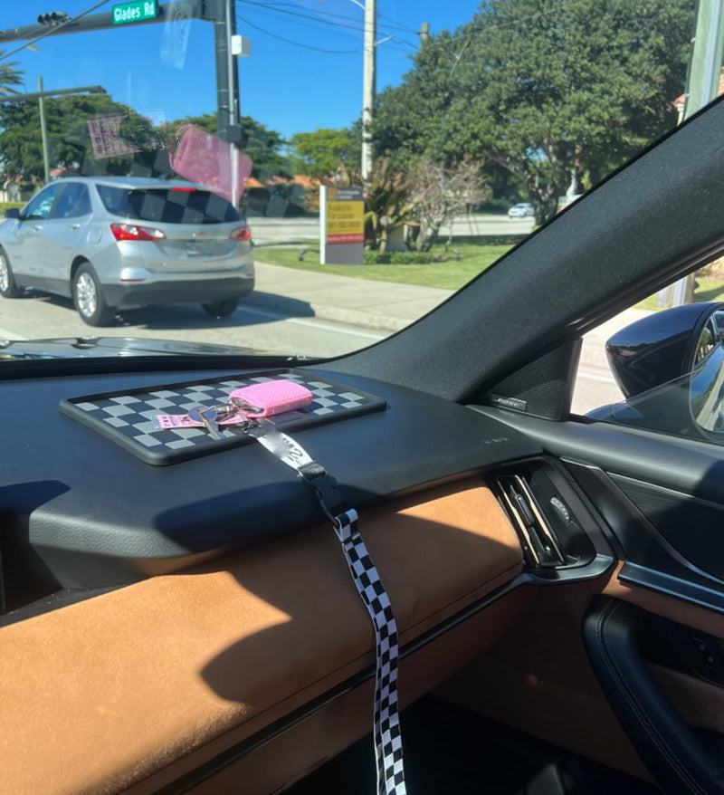 [AUSTRALIA] - Zorratin Checkered Anti-Slip Rubber Gripper Pad Tray Mat for Key Fob Sunglasses Cell Phone, Heat-Resistant on Dashboard or Armrest Interior Accessories Washable Flat Black and White Checkered 