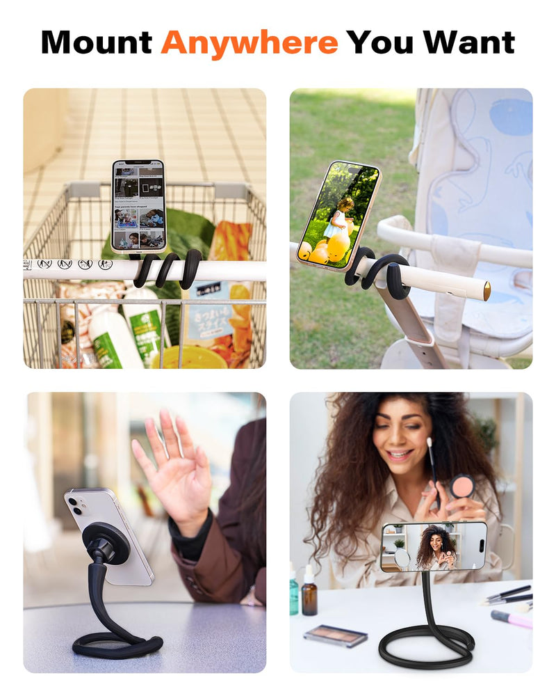 A2C Magnetic Gooseneck Gym Phone Holder for Treadmill Peloton Stroller Desk | Flexible Long Arm Phone Mount for iPhone MagSafe Samsung, Portable Fitness Accessories for Shopping, Home Gym Men Women Gifts