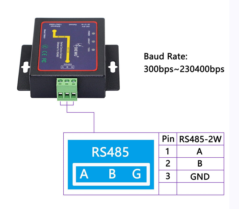 CERRXIAN RS485 to Ethernet RJ45 TCP / IP Serial Device Server Converter Transparent Transmission Serial Data Communication Device Support Web Management System
