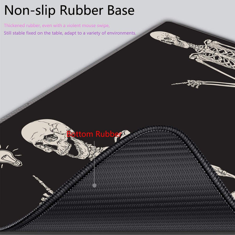 CUISHAN Desk Pad-Large Gaming Mouse Pad with Stitched Edges,Extended Computer Mouse Pad Water-Resistant Writing Pads with Non-Slip Rubber Base 31.5 x 11.8 in,with Coasters (Skull Skeleton) Skull Skeleton Black Background