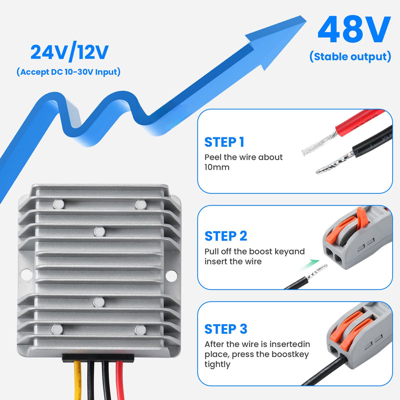 [AUSTRALIA] - 240W DC-DC Boost Converter, 12V/24V to 48V 5A Boost Transformer - Waterproof IP67,Suitable for Golf Carts, Solar Panels, Electric Scooters, Overload/Short Circuit Protection Grey-DC 12V to 48V5A 