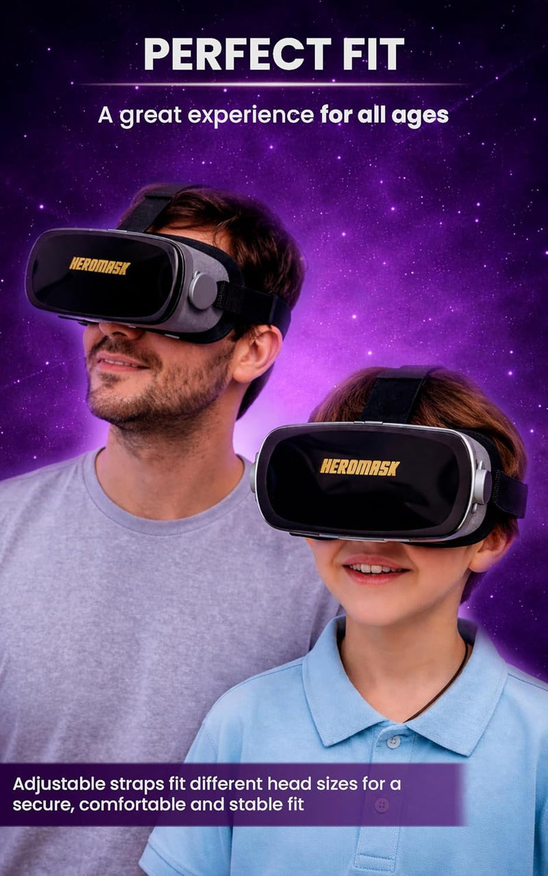 Heromask Essentials VR Headset for Phone · 3D Films & 360° Videos | 3D films, 360° videos & VR games with your smartphone. Adjustable HD lenses. Gift for adults & families