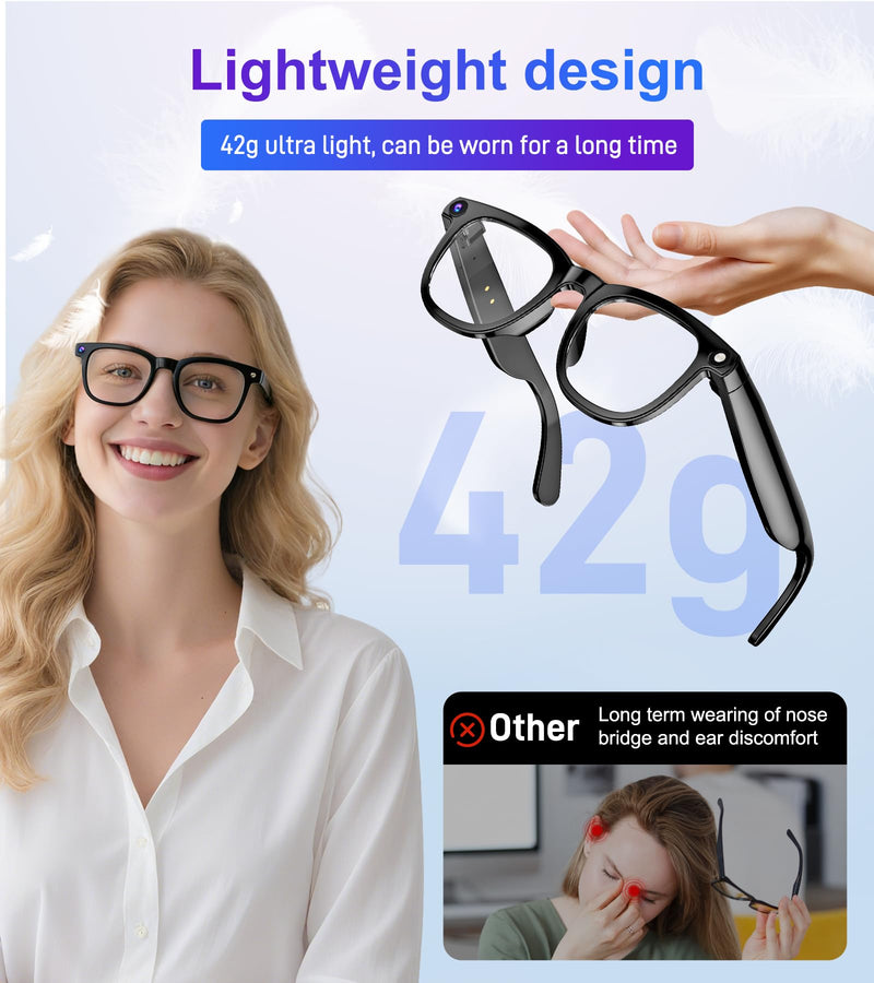 Smart Glasses with Camera and Bluetooth - AI Glasses for Men Anti-Shake Real-Time Translation Object Recognition ChatGPT Assistant Long Battery Life for Meetings Video Recording Vlogs (Universal Size) Universal Size