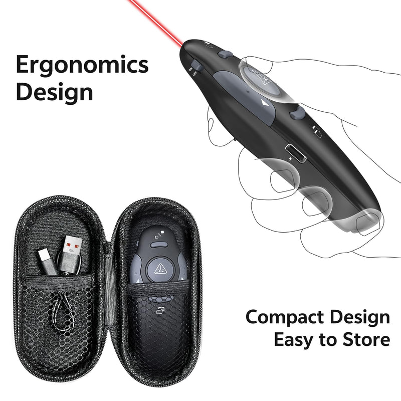 4 Unit Presentation Clickers, Wireless Presenter Remote with Case | 2‑in‑1 USB/Type C Receiver, Rechargeable, Red Laser Pointer PowerPoint Clickers for Mac/Windows/Linux, Google Slide/Keynote 4 Units Red Laser