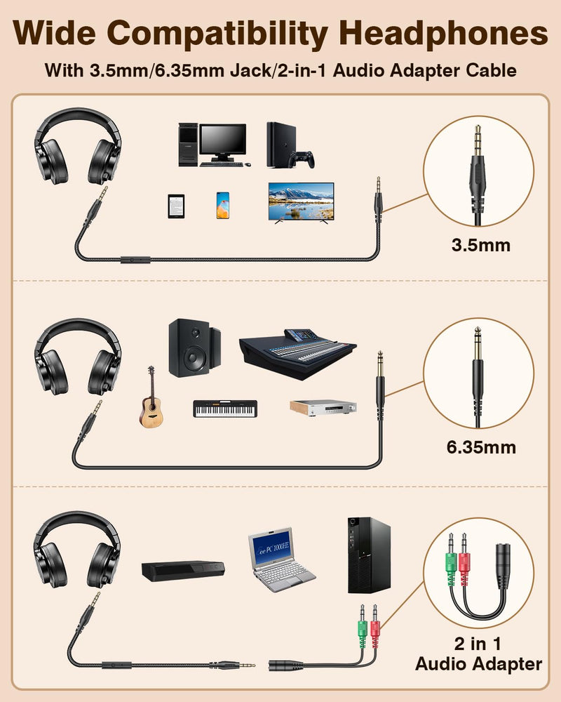 New bee Studio Headphones, DJ Headphones with 50mm Drivers and 6.35mm & 3.5mm Jack for Studio Monitor & Mixing DJ Guitar AMP Podcast Piano Keyboard