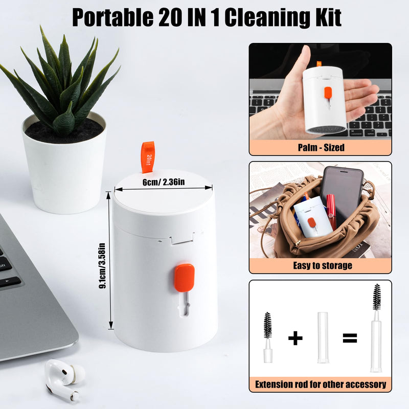 Laptop Phone Screen Cleaner Kit, Computer Keyboard Brush Cleaning Spray for iPhone AirPods MacBook iPad, 20-in-1 Electronic Device Clean Tool for Camera PC Monitor Earbud TV Tablet Car Screens White