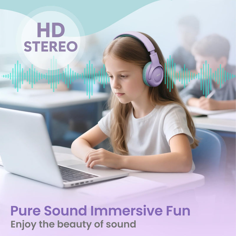 [Purple Green+Blue Red] Kids Headphones Wired for School - Over-Ear 85/94dB Volume Limiter, 3.5mm Jack Foldable Stereo Sound Headset for Toddlers Girls Boys Travel Learning Entertainment Tablet Kind