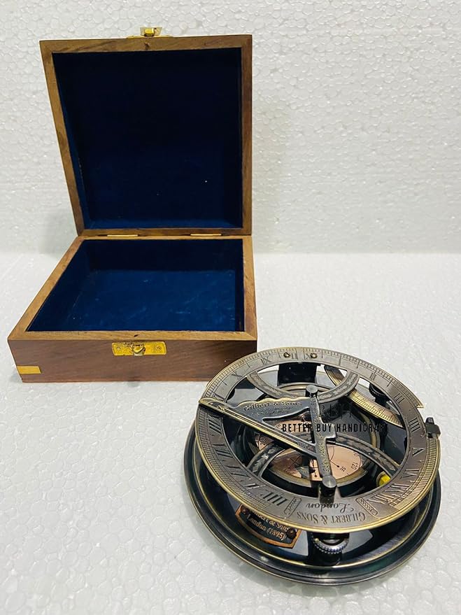 ShalinIndia Brass Sundial and Compass - Leather Storage Box