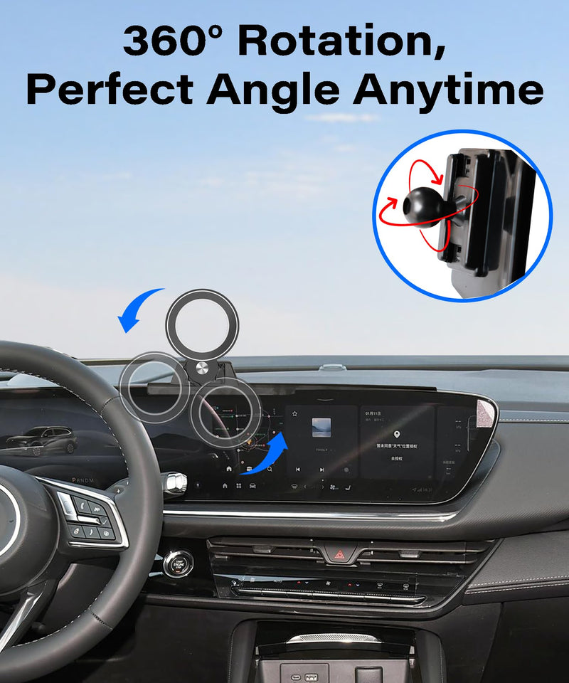 Car Phone Holder for Buick Envision 2024 2025 30" Screen Accessories | MagSafe Strong Magnetic Clip Cell Phone Mount, 360° Rotatable Hands-Free Holder, Not Block Air Vents
