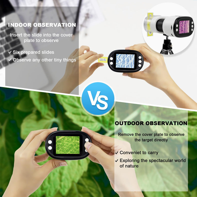 [AUSTRALIA] - 1000X Handheld Digital Microscope for Kids 2'' HD Screen 4K Rechargeable Mini Pocket Microscope with Slide Kit, Microscope Stand, 32G SD Card for Education Gift Age 4-6 8-12 Children 