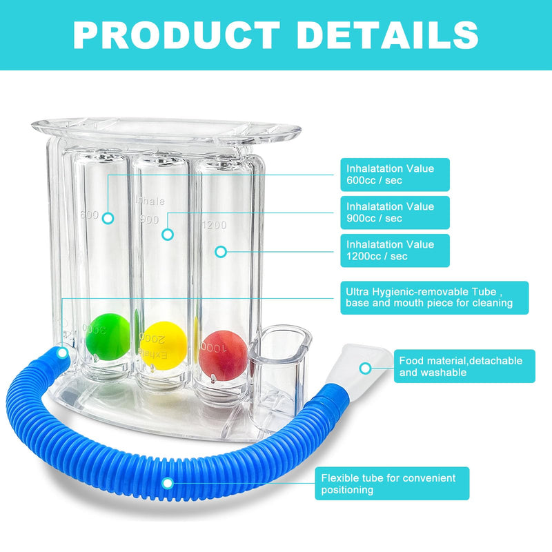 GZcaiyun 1 x 3-chamber breathing trainer, lung trainer with 3 colourful balls and 1 silicone mouthpiece, breathing exercise trainer for lung function and speech therapy, deep breath trainer