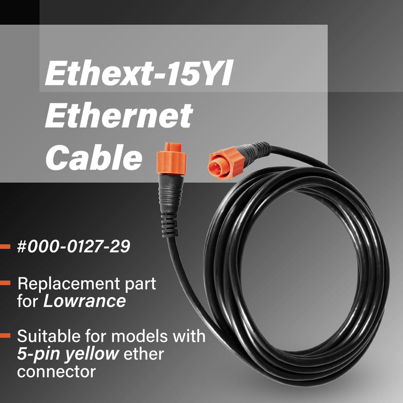 Replacement Part for Lowrance Ethernet Crossover Cable Yellow Cat6 Cable, 15-Feet, High-Speed, Plug and Play, Waterproof 15 Feet