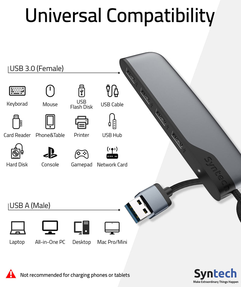USB Hub Syntech 4-Ports USB Hub 3.0 with 2ft Extended Cable, USB Splitter with a USB C to USB Adapter, Compatible with MacBook Pro 2021, Mac Pro/Mini, iMac, ASUS, Chromebook, Dell, Surface Pro, etc.