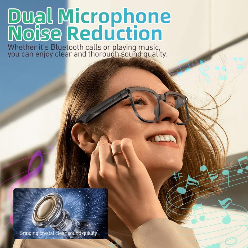 AI Smart Glasses with Camera,8MP HD Bluetooth Camera Glasses with ENC Noise Reduction,Replaceable Lenses,Voice Control,Music Playback,for Travel,Outdoor&Business