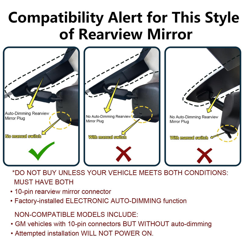 [AUSTRALIA] - Dashcam Power Adapter Custom for GM 10 Pin (Model A) for Chevy GMC Buick Cadillca,Silverado Sierra Escalade and More,GPS Radar Mirror Camera Dash Cam Adapter,Connect Auto-Dimming Connector (Hidden) 