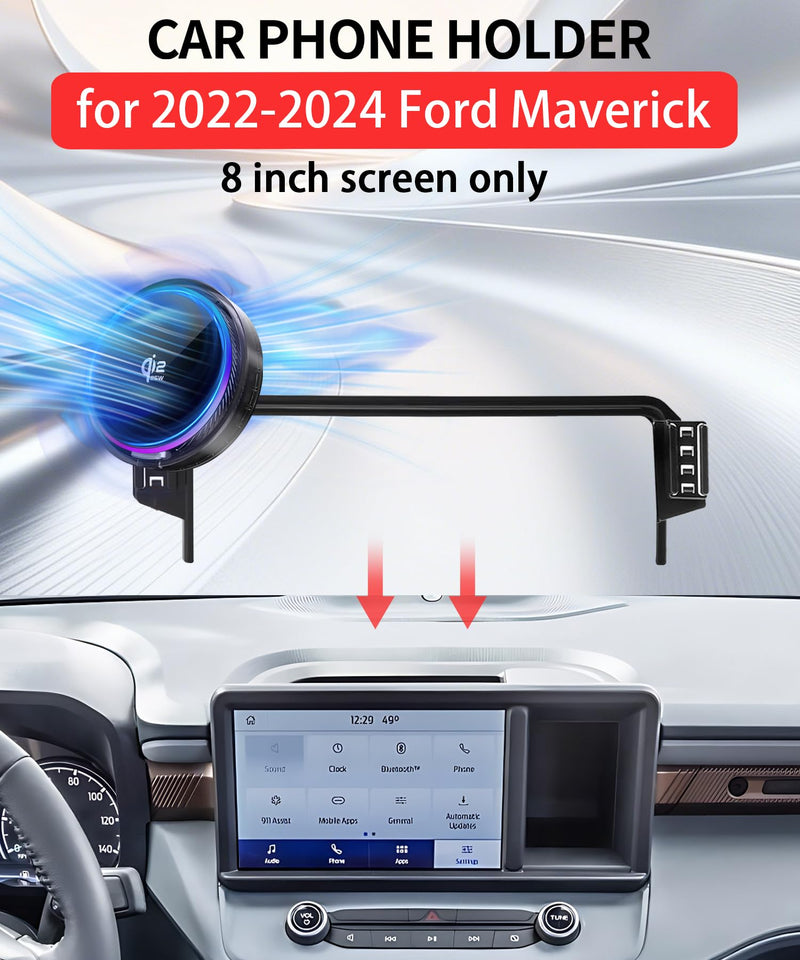 25W Car Mount Charger for Ford Maverick 2022-2024 8-Inch Screen | 2022-2024 Ford Maverick Qi2.2 25W MagSafe Fast Charging Cell Phone Holder Accessories,with Cooling Fan＆54W Fast Adapter Magsafe+Qi2 25W Fast Charging