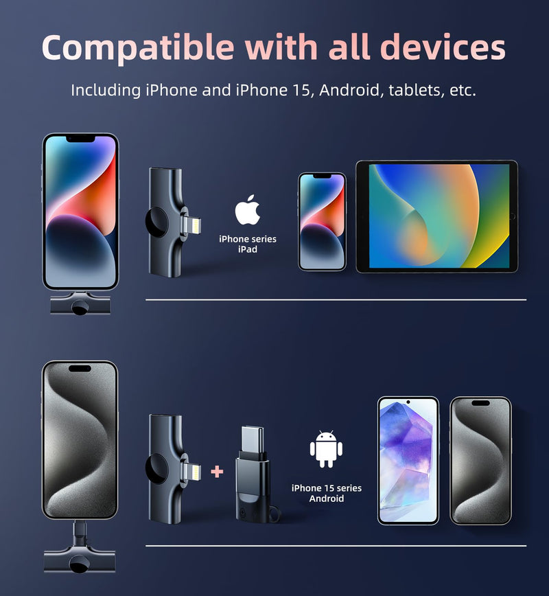 Kinglucky 2 Pcs Lavalier Mini Microphone for iPhone iPad Android Professional Noise Cancelling [360° Pick Up] Wireless Lavalier Microphone for Video Recording, Interview, YouTube, Live Streaming