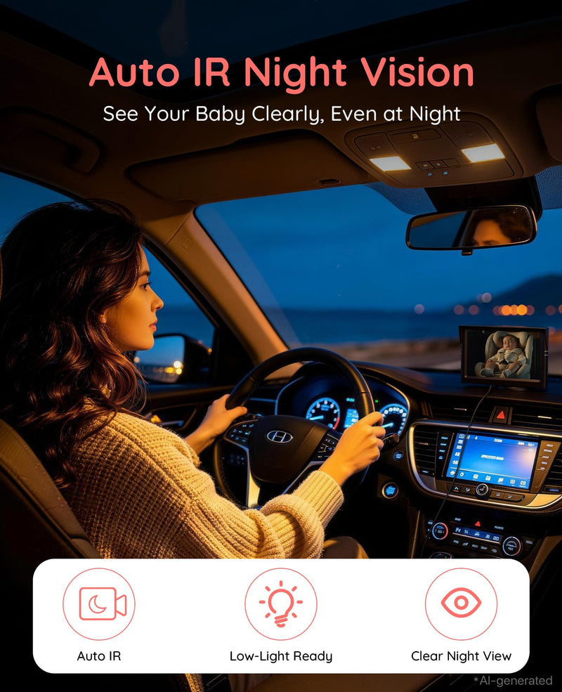 LUCKVIEW BM1 Baby Car Camera, 5" 1080P Baby Car Monitor | Auto IR Night Vision, 3X Zoom & 360° Rotation, Easy No-Tool Installation, Real-Time Rear Seat View for Safe Driving USB Power Cable